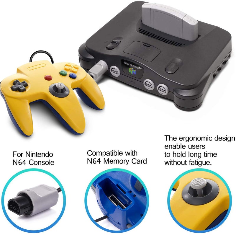 miadore Classic N64 Controller, miadore Rerto N64 Gaming Remote Gamepad Joystick for N64 Console Video Game System ( Yellow and Blue) - Image 2